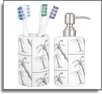 Modern Tropical Palm Tree Pattern Tooth Brush Holder & Soap Dispenser